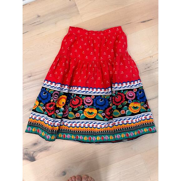 Vintage Ethnic Floral Print Skirt Size Small Red KNee Length Fun Festival - Picture 2 of 7